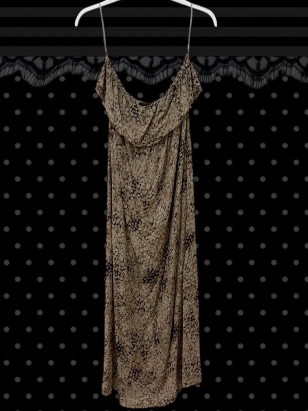 Neutral Snake-Print Slip Dress with Cowl Neck